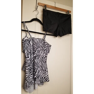 Adisputent Women's Ruffled Padded Tankini Boy Shorts Bathing Suit Beachwear Sz S